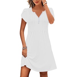 ETCYY Women's Casual Dress Short Sleeve Sundresses Vacation Summer Dresses 2025 Beach Spring A-Line Tshirt Dress with Pockets,White,Medium