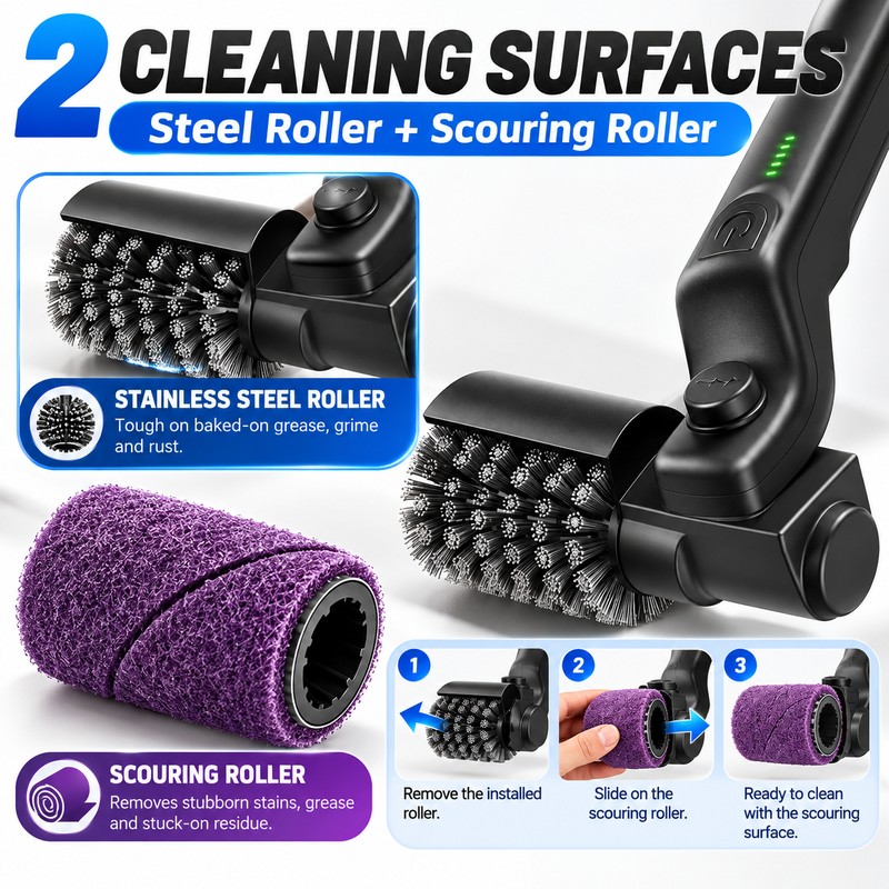 Electric Grill Brush Rechargeable, Cordless Rotary Grill Cleaner with Adjustable