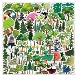 110Pcs Forest Trees Stickers Forest Outdoor Adventure Sticker Decals - Waterproof Vinyl Nature Pack for Water Bottle, Laptop and Scrapbooking (Green)