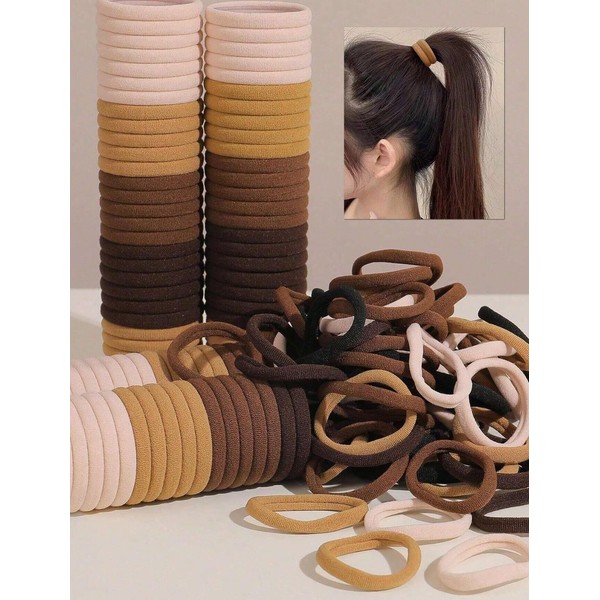 Hair Ties Set, 100 Pack, Thick Elastic Bands in Neutral