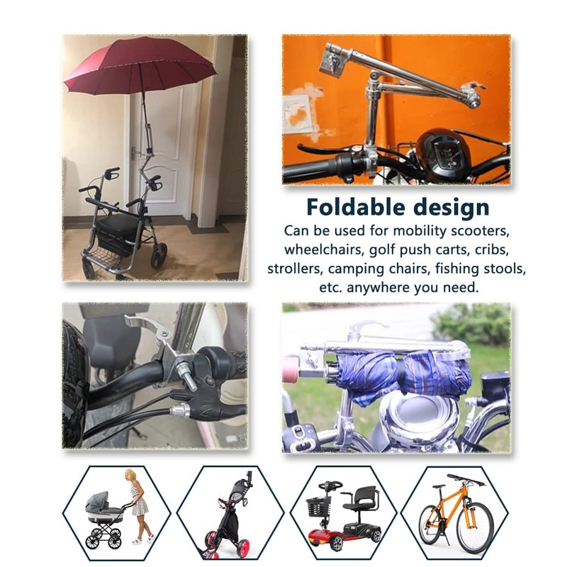 Mobility Scooter Umbrella Holder - Foldable Stainless Steel Mount Stand