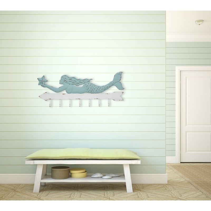 Creative Co-Op Aqua & White Metal Mermaid Wall Décor with