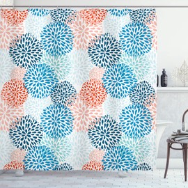 Ambesonne Floral Shower Curtain, Modern Floral Ornate Petals Flourish Traditional Springtime Garden Leaves, Cloth Fabric Bathroom Decor Set with Hooks, 69" W x 70" L, Dark Coral