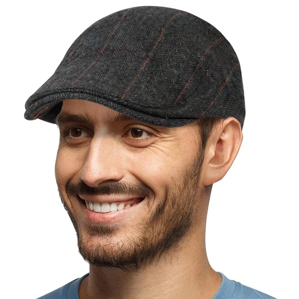 HAPPYPOP Men's Flat Cap Black Driving Cabbie Hunting Flat Cap