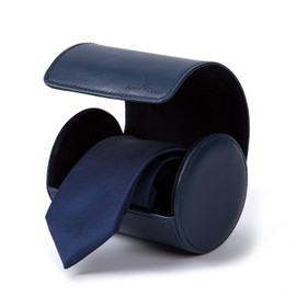 Tie Box for Travel Men's PU Leather Blue Ties Case Necktie Organizer Roll