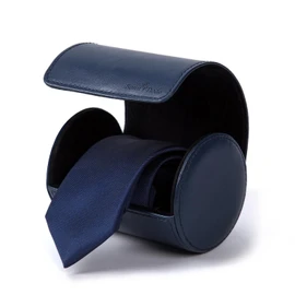 Tie Box for Travel Men's PU Leather Blue Ties Case Necktie Organizer Roll
