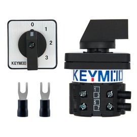 KEYMOO 20A Black Rotary Changeover Switch, 660V 4 Position 2 Poles 8 Terminals, 3-Way 1NO 1NC Universal Selector Switch with Fork Terminals 26-20/0-3.2BL (Black)