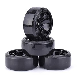 WONFAST 4Pcs 63mm RC Drift Car Tires Hard Tyres Plastic Wheel Rims for 1/10 On-Road Drifting Car for HSP Tamiya HPI Kyosho Spare Parts(Black)