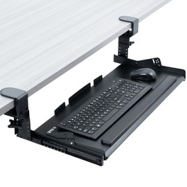 VIVO Premium Large Keyboard Tray with Height Adjustment, Tilt, Extra Sturdy Swivel C-Clamps for Corner Mounting, 27 (34 Including Clamps) x 11 inch Slide-Out Platform, Black, MOUNT-KB05HT