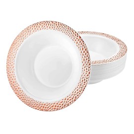 14oz Rose Gold Round Plastic Bowl Pebble Design - Elegant Disposable Serving Bowl for Weddings, Parties, and Special Events - Durable, Reusable Tableware - Perfect for Catering and Buffets (100)