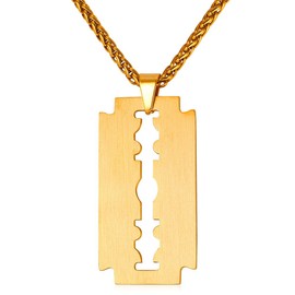 U7 Razor Blade Tag Necklace with 18K Gold Plated Rope Chain Rock Punk Pendant for Men