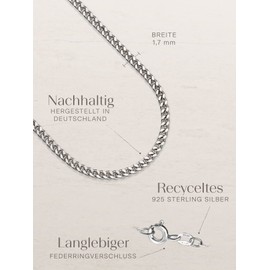 Modabilé Women's Necklace / Curb Chain, 925 Sterling Silver, 35 - 90 cm, 1.7 mm Wide, Without Pendant, Delicate Silver Chain with Box, Made in Germany, Silver, grey