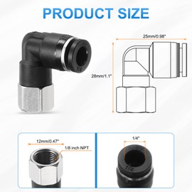 sourcing map 2pcs PLF1/4-N01 Pneumatic Female Elbow 1/4" Tube OD x 1/8" NPT 90 Degree Push to Connect Air Tube Fittings Quick Connect for Pneumatic Machine Black