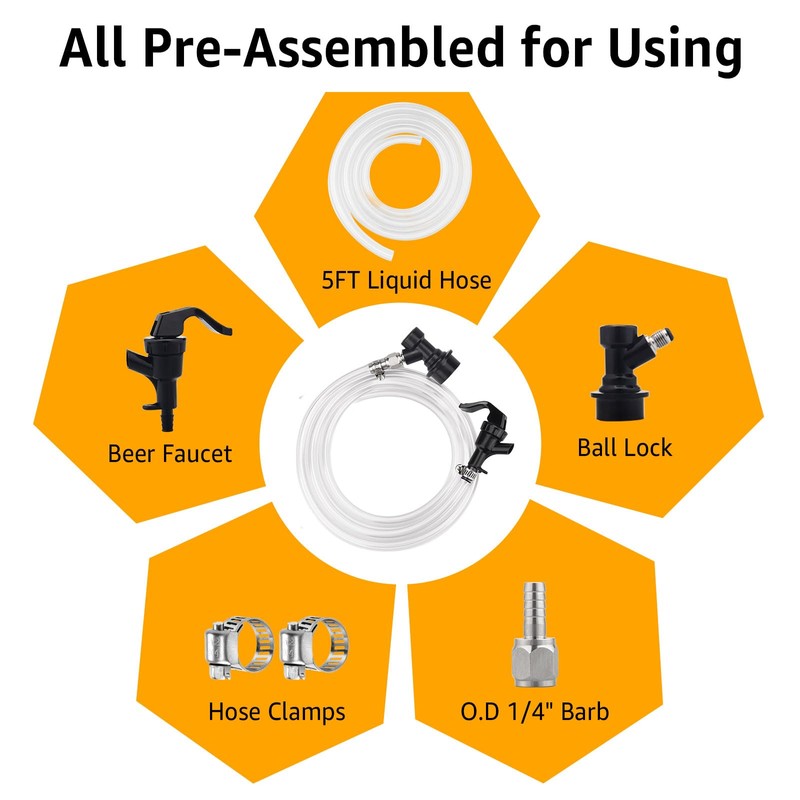 Dbgogo 5FT Ball Lock Beer Line Assembly - 3/16" Liquid