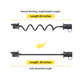 Oyviny 4 Way Flat Trailer Extension Coiled Cable 3 Feet Stretchable 18AWG Vehicle-Side and Trailer-Side 4-Pin Trailer Wiring Harness Pure Copper Wires High Temperature Resistant PU Sheath Protected