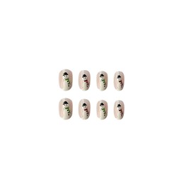 Christmas Press on Nails Short Almond Winter Fake Nails Nude Full Cover White Snowman False Nails with Designs Glossy Glue on Nails Cute Acrylic Nails Manicure Artificial Nails for Women Girls 24Pcs