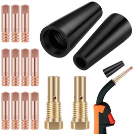15Pcs MIG Welding Kit Flux Core Gasless Nozzle 0.8/0.9mm Brass Welding Tips Replacement MIG Welder Accessories Compatible with Century FC90|80GL Easy Weld 261308|306(0.8mm)