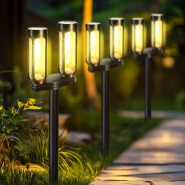 Solar Pathway Lights Outdoor, 4 Pack 8 Lights Solar Garden Lights Waterproof, LED Solar Lights, for Yard Lawn Walkway Driveway Landscape Decor Warm White 4 Double or 8 Single Head
