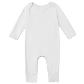 Exemaba Baby & Toddler Zip Sleepsuits Rayon of Bamboo Newborn Pyjamas with Reversible Mittens, Footless Sleep N Play, Long Sleeve Romper(White,12-18 Months)