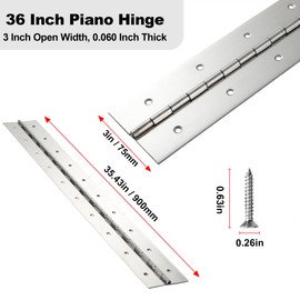 Heavy Duty Piano Hinge 36 Inch x 3 Inch Width, True 0.060'' Thick Stainless Steel Piano Hinge for Heavy Duty Cabinet, Door, Toolbox, Wooden Box, Metal Plate, Furniture, Industrial Project