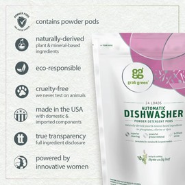 Grab Green Automatic Dishwashing Detergent Pods, 60 Count, Thyme Fig Leaf Scent, Plant and Mineral Based, Superior Cleaning, Powerful Grease Removal, Brilliant Shine