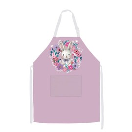 MCPESAS Kitchen Apron with Easter Wreath Bunny, Cooking Aprons for Women, Easter Decorations Rabbit Apron with Pockets, Cooking Gardening Baking Easter Gifts for Women Men