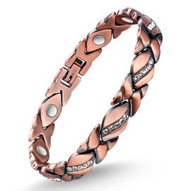 Feraco Copper Bracelet for Women 99.99% Solid Copper Magnetic Bracelets, Unique X Shape Links, Magnetic Field Therapy Jewelry Gifts (X with Crystals)