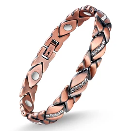Feraco Copper Bracelet for Women 99.99% Solid Copper Magnetic Bracelets, Unique X Shape Links, Magnetic Field Therapy Jewelry Gifts (X with Crystals)