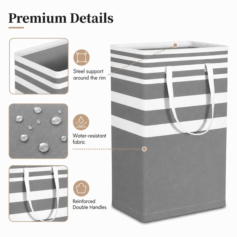 Collapsible Laundry Hamper Bag with Wooden Handles – 75L/20Gal Large