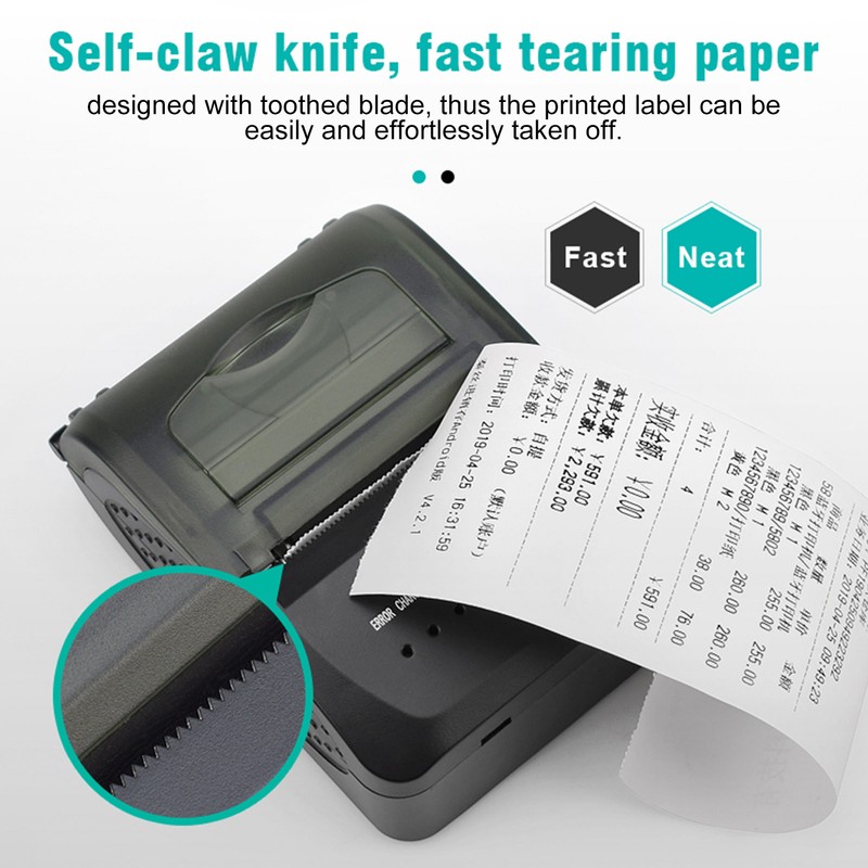 58mm Thermal Printer BT4.0 90mm/s 203DPI USB Interface Toothed Blade