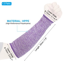 PATIKIL 8 Inch Cut Resistant Sleeve, 3 Pairs Arm Safety Protectors Sleeves Forearm Sleeve HPPE Level 5 Protection for Thin Skin and Bruising, XXS, Purple
