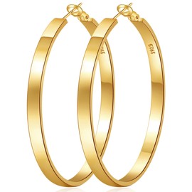 EXGOX Silver Large Hoop Earrings for Women Sterling Silver Hoop Earrings 14K Real Gold Plated Hoops 925 Silver Hypoallergenic Lightweight 4MM Wide Big Hoop Earrings for Women 30/40/50/60mm