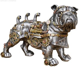 Mechanical Punk Dog Statue - Industrial Design Steampunk Bulldog Sculpture Resin Craft Statue Desktop Ornaments Collectibles for Home Bookshelf Decoration 7 Inch