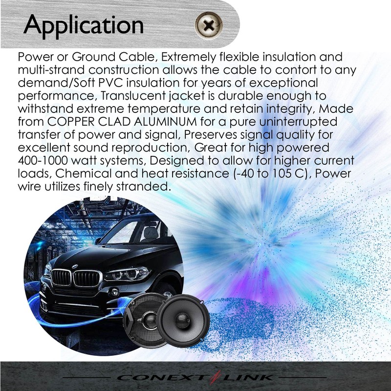 25ft Blue 8 Gauge Amplifier Power Ground Wire 25ft 8