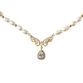 ROSYCOZY Butterfly 18K Gold Plated Teardrop Zircon pendant Freshwater Pearl Necklace