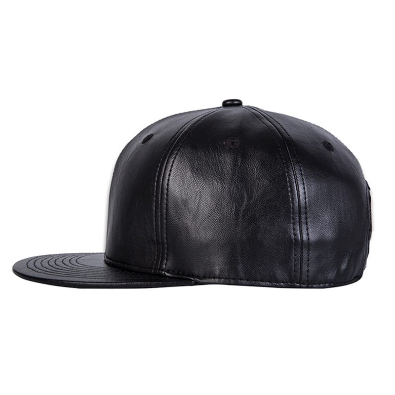 FREEBIRD99 Faux Leather Flat Bill Brim Hip Hop Baseball Cap