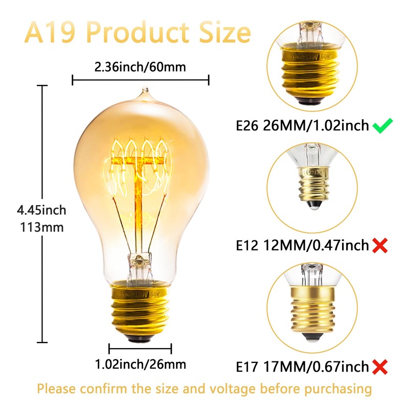 Sevici A19 Edison Light Bulb,E26 Incandescent Light Bulbs 60W Antique