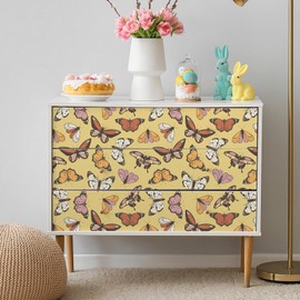 VaryFloral Vintage Butterfly Wallpaper Peel and Stick Colorful Insect Yellow Wall Covering for Bedroom Self Adhesive Removable Decorative Contact Paper for Cabinet 12"x 118" Easy Peel Off Wall Paper
