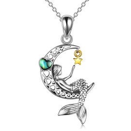 VENACOLY Mermaid Necklace for Women Sterling Silver Abalone Shell Pendant Necklace Jewellery Gift for Women, Sterling Silver, No Gemstone