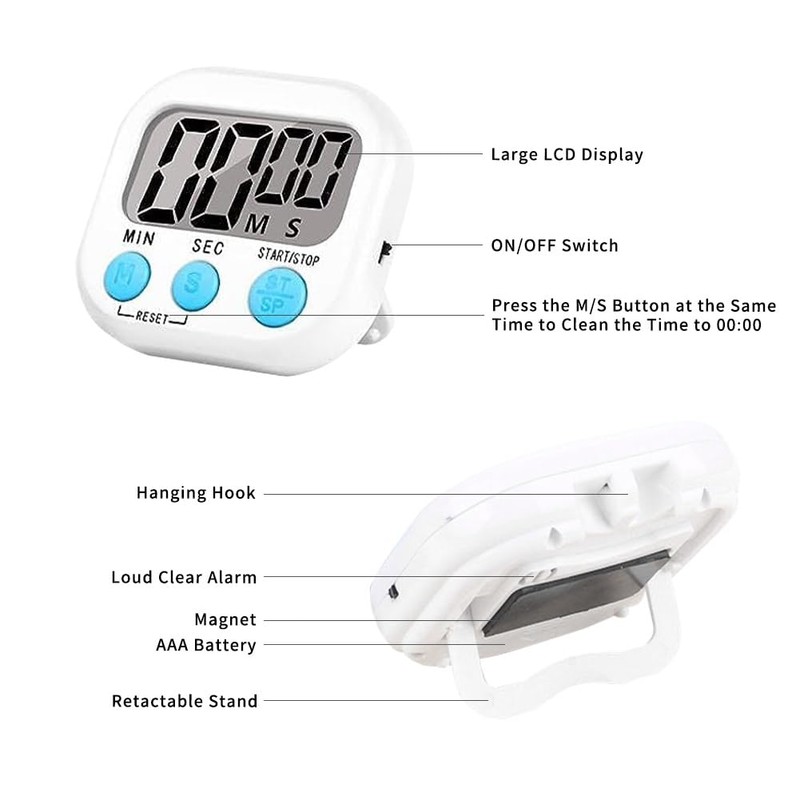 SULIVES 4PCS Digital Kitchen Timer Magnetic Backing Stand Timers, LCD