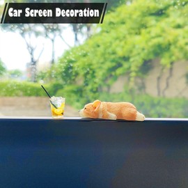 Small Cat Ornament Dashboard Decorations, Cute Dog Car Accessories Interior Dashboard Accessories, Drinks Car Dash Decor for Women/Men