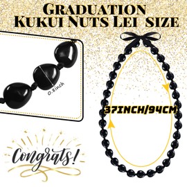Tondiamo Graduation Kukui Nuts Lei Necklace 37 Inches Acrylic Black Hawaiian Necklace with Ribbon Bow Graduation Gift Tiki Luau Party Accessories for Women Men(6 Pieces)
