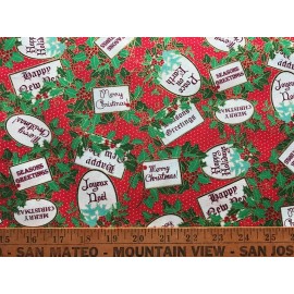 Cotton Quilt Fabric Christmas Labels Glitz by Winthur Sempliner by 1/2 Yard