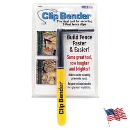 Clip Bender - Made in the USA - Steel tool used for securing T-Post fence clips - Comfortable yellow rubber grip - Black oxide coating to prevent rust. From LockNLube.