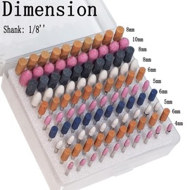 100 Pcs Grinding Stones Sets - 1/8'' Shank Assorted Abrasive Stone Mounted Grinding Bits Aluminum Oxide Grinding Stone for Rotary Tools Includes Dremel (Mixed Color)