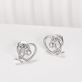 Sterling Silver Stethoscope Nurses Earrings Heart Shaped Women Studs Jewelry Gifts for Doctor Nurse Assistant RN Medical Student