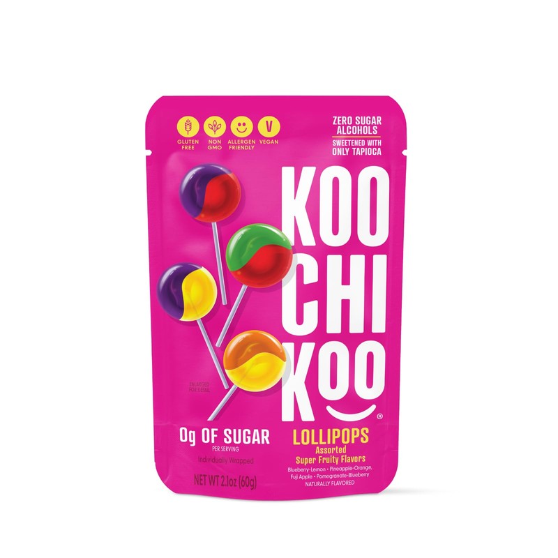 Koochikoo Organic & Sugar Free Lollipops Pouch, Assorted Fruit Flavors,