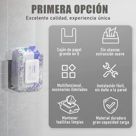 Dispensador de Toallitas,Dispensador Genérico sin Perforar,Fácil Instalación y Ahorro de Espacio,Mantén Las toallitas limpias,Compatible con Toallas de Papel y Toallitas Húmedas, Baño y Cocina (Gris)