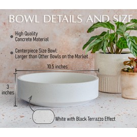 VELOVA Large White Concrete Decorative Bowl with 24 Decorative Balls, Fruit Key Holder Bowls Boho Modern Home Decor Accent for Dining Room Centerpiece Living Room Coffee Table Shelf Entryway Rattan