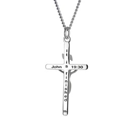 Shields of Strength Men's Stainless Crucifix Cross Necklace - John 19:30